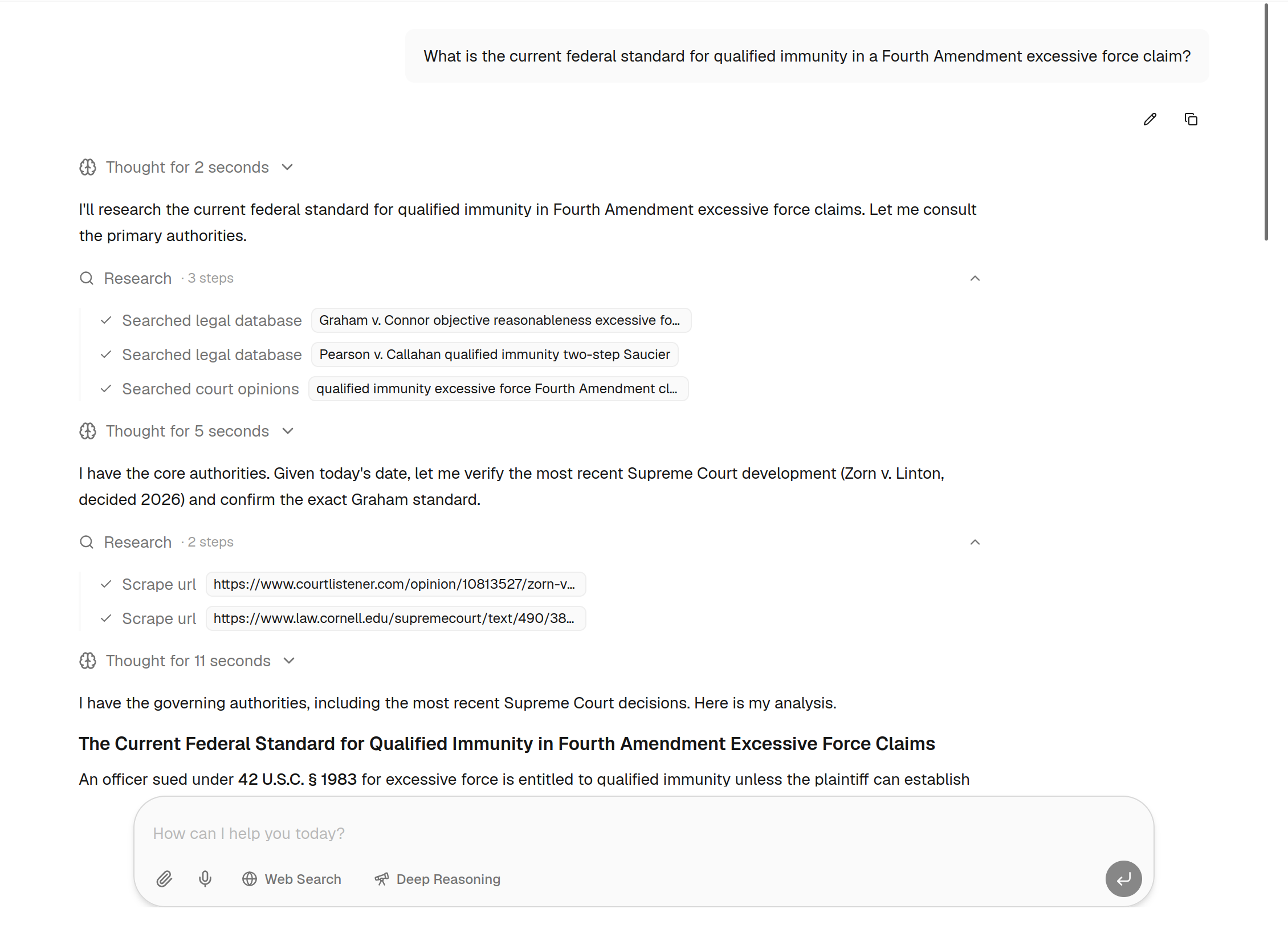 A chat answer with inline citations and an expanded tool call showing the source it fetched